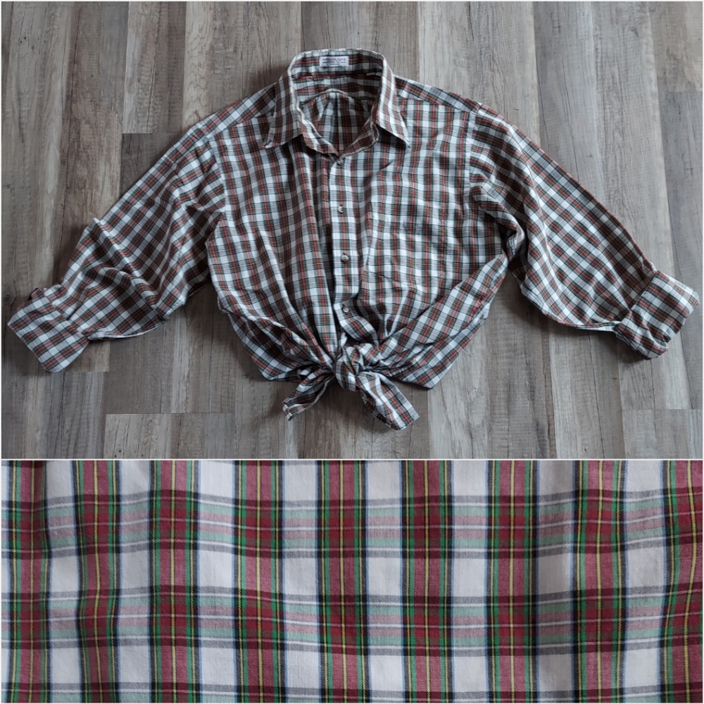 Vintage Plaid Poplin Button Up Shirt Large XL